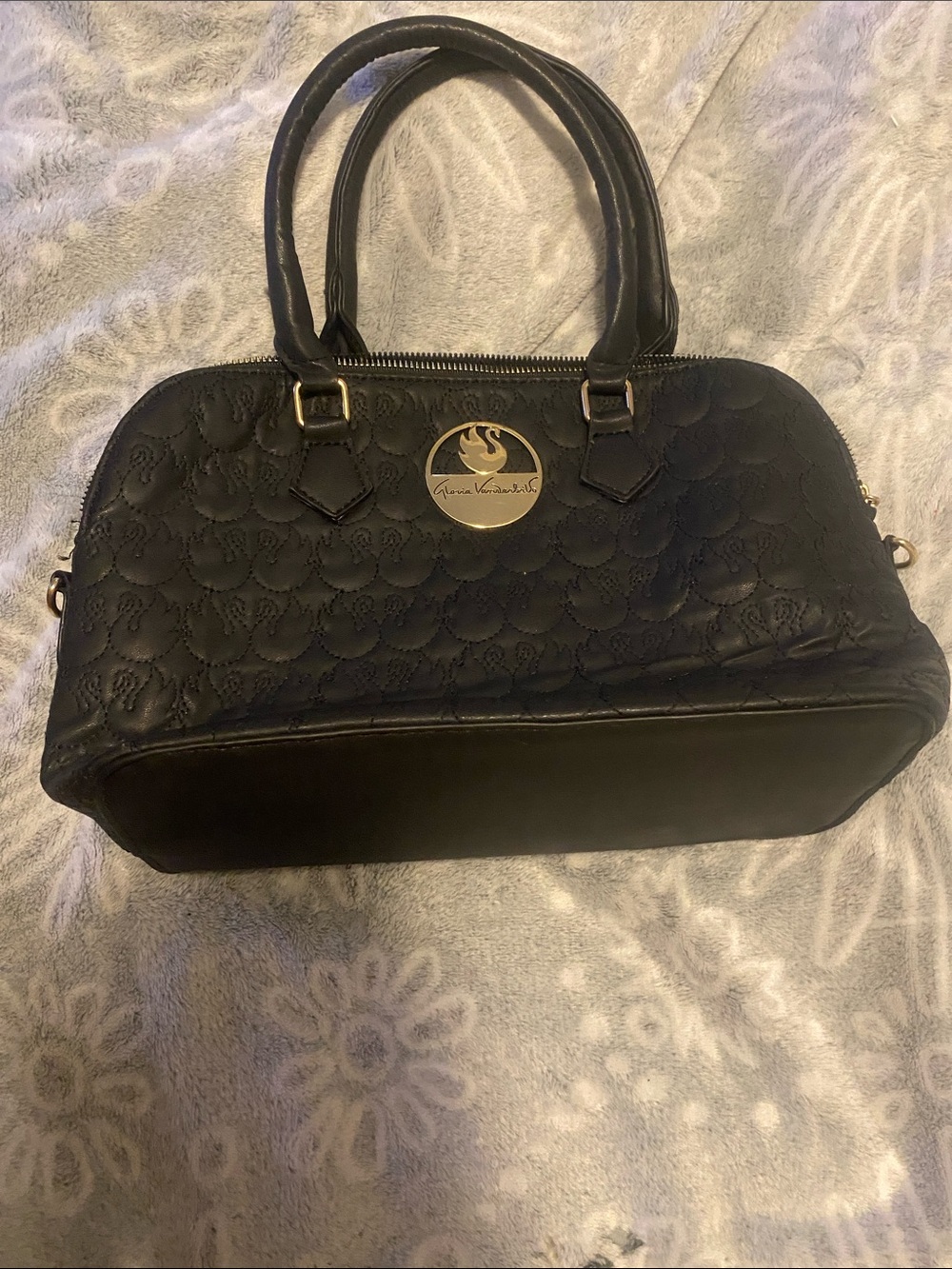 Gloria Vanderbilt Black Quilted Satchel with Gold Logo